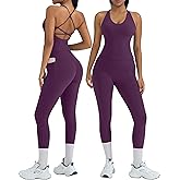 OMKAGI 2 Piece Workout Sets for Women Padded Workout Tops Booty Leggings with Pockets Gym Sets