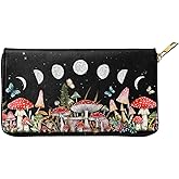 Mushroom Wallet Slim Thin Leather Purse Wallet With Zip Around Clutch Casual Handbag For Phone Key Credit Cards