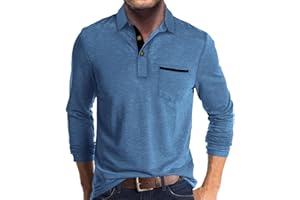 LEXIART Mens Fashion Polo Shirts Cotton Classic Long Sleeve Thermal Button Shirt with Pocket