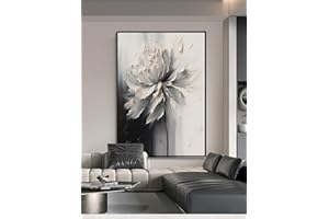 GENERIC Hand Painted White And Black Flower Canvas Wall Art for Living Room,Framed Large Floral Oil Paintingfor Bedroom, Modern 3D Floral Artwork Wall Decor for Office,Kitchen,Bathroom Home Decor 28" x 40"