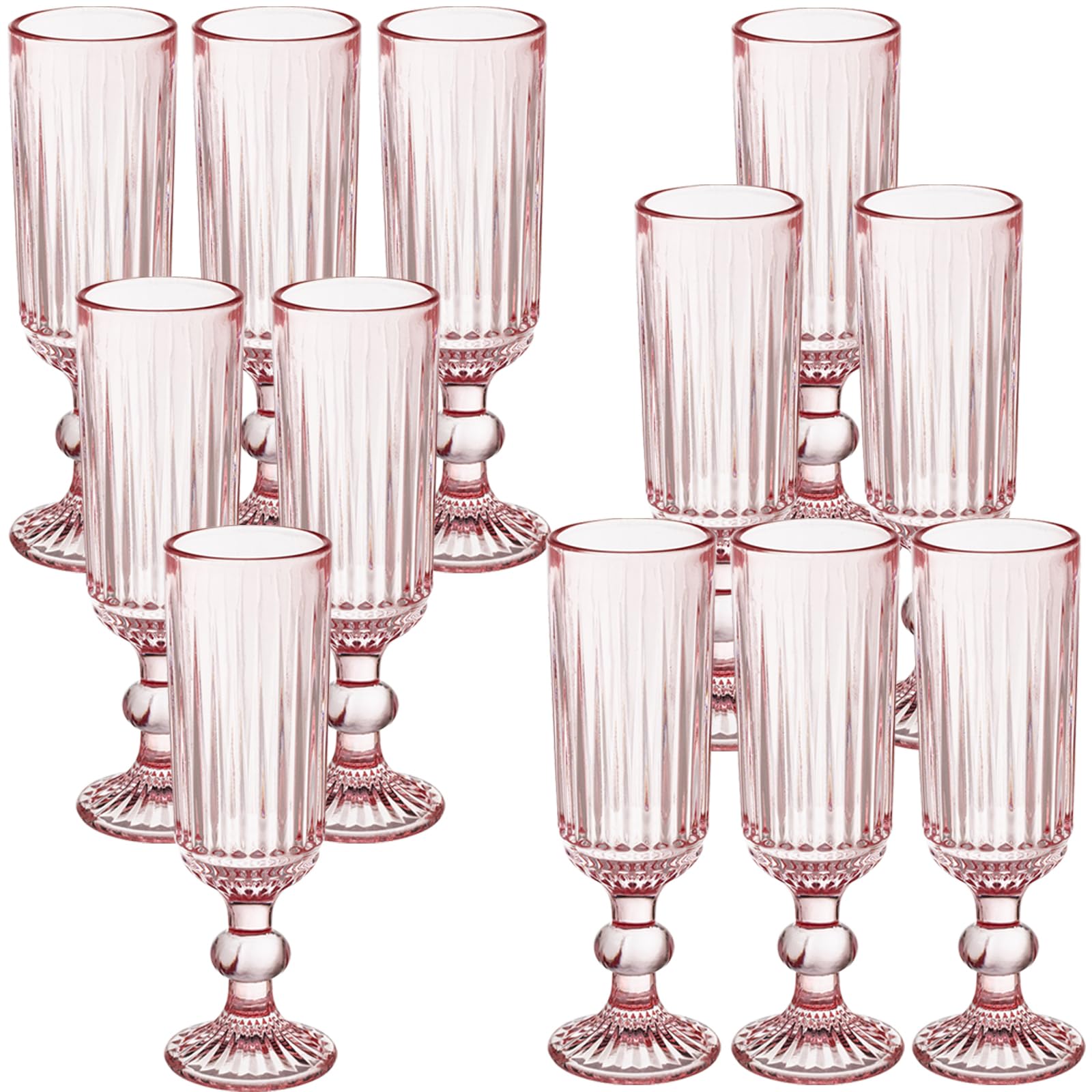 Photo 1 of Rkyhwowby Colored Champagne Flutes Set of 12,5 OZ Elegant Striped Colored Wine Glasses,12 PCS High Transparency Glass Goblets for Wine Wedding Party Bar Drinking Cups Fancy Glasses and Gift Pink