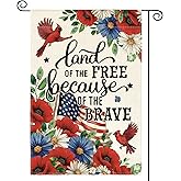 AVOIN colorlife Memorial Day 4th of July Patriotic Garden Flag 12x18 Inch Double Sided Outside, Floral Cardinal Yard Outdoor Decoration
