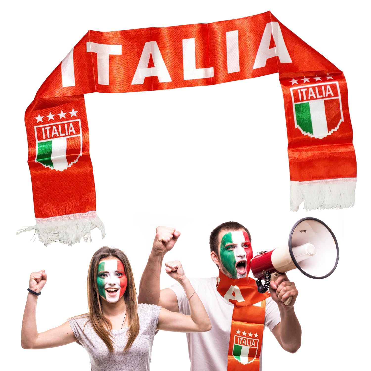 BullTek Italian Fan Scarf for Stadium, Tricolour Unisex, Scarf 140 cm, One Size, Supporters Tifo Ultrà Italian National Football Neck Warmer, Green // White // Red, One size