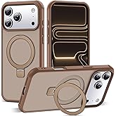 SKYLMW Compatible with iPhone 17 Pro Max Case with Invisible Magnetic O-Ring Stand Military-Grade Translucent Case for iPhone 17 ProMax 6.9" [Compatible with Mag-Safe][Great Grip Feeling],Desert Brown