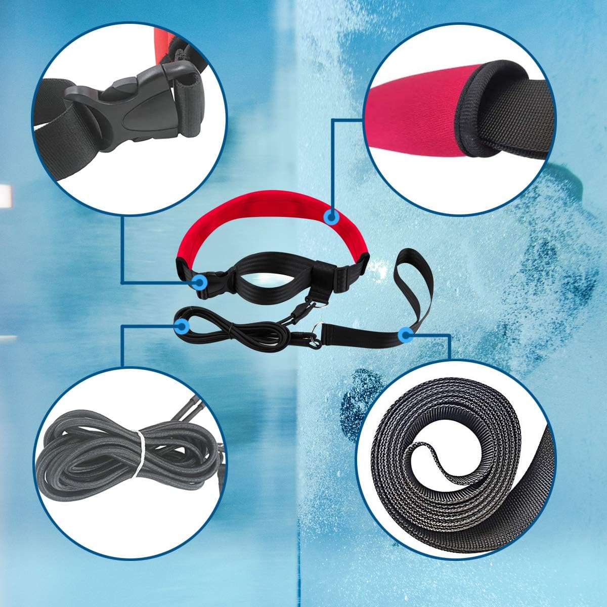 QOGIR Swim Training Belts 3M Swim Resistance Belt Swim Exerciser Belt Swim Tether(Red) : Sports & Outdoors