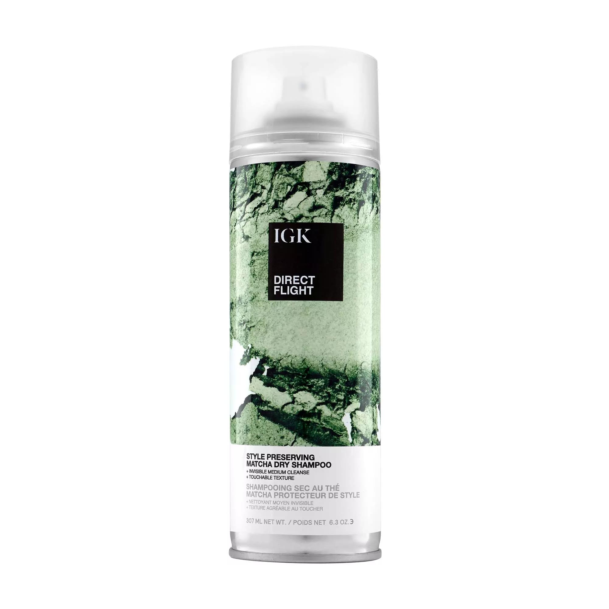 IGK DIRECT FLIGHT Multi-Tasking Matcha Dry Shampoo | Light Cleanse + Style Preserving | Vegan + Cruelty Free | 6.3 Oz