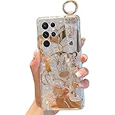 PHOQOYO for Galaxy S22 Ultra Case Wrist Band Kickstand Cover Ultra Slim IMD Animal Pattern Shockproof Protection Holder Cover for Samsung Galaxy S22 Ultra 5G(Cartoon Characters)