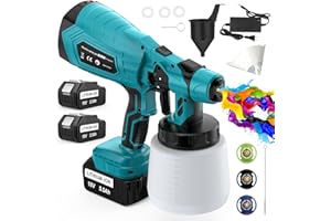 DEJUNPIOOL Cordless Paint Sprayer Battery Powered, 2X 5.5Ah 18V Battery, Handheld Electric Spray Paint Gun, 3 Nozzles, Adjustable Spray Width & Flow Control, HVLP Paint Sprayer for House Furniture Painting