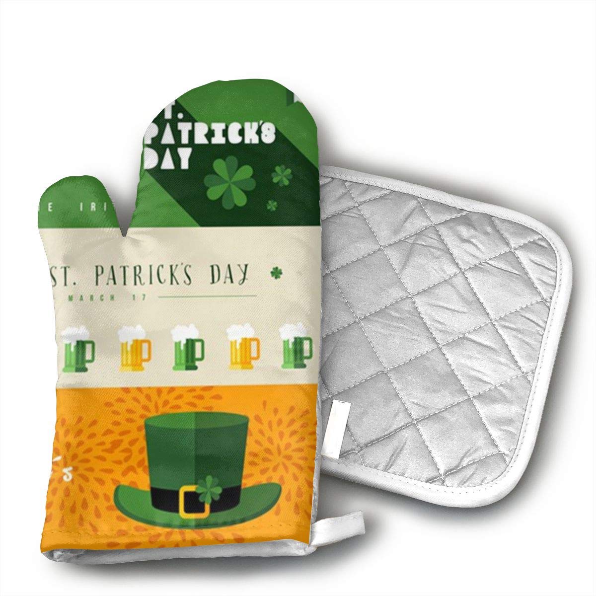 Wiqo9 Happy St Patricks Day Oven Mitts and Pot Holders Kitchen Mitten Cooking Gloves,Cooking, Baking, BBQ.