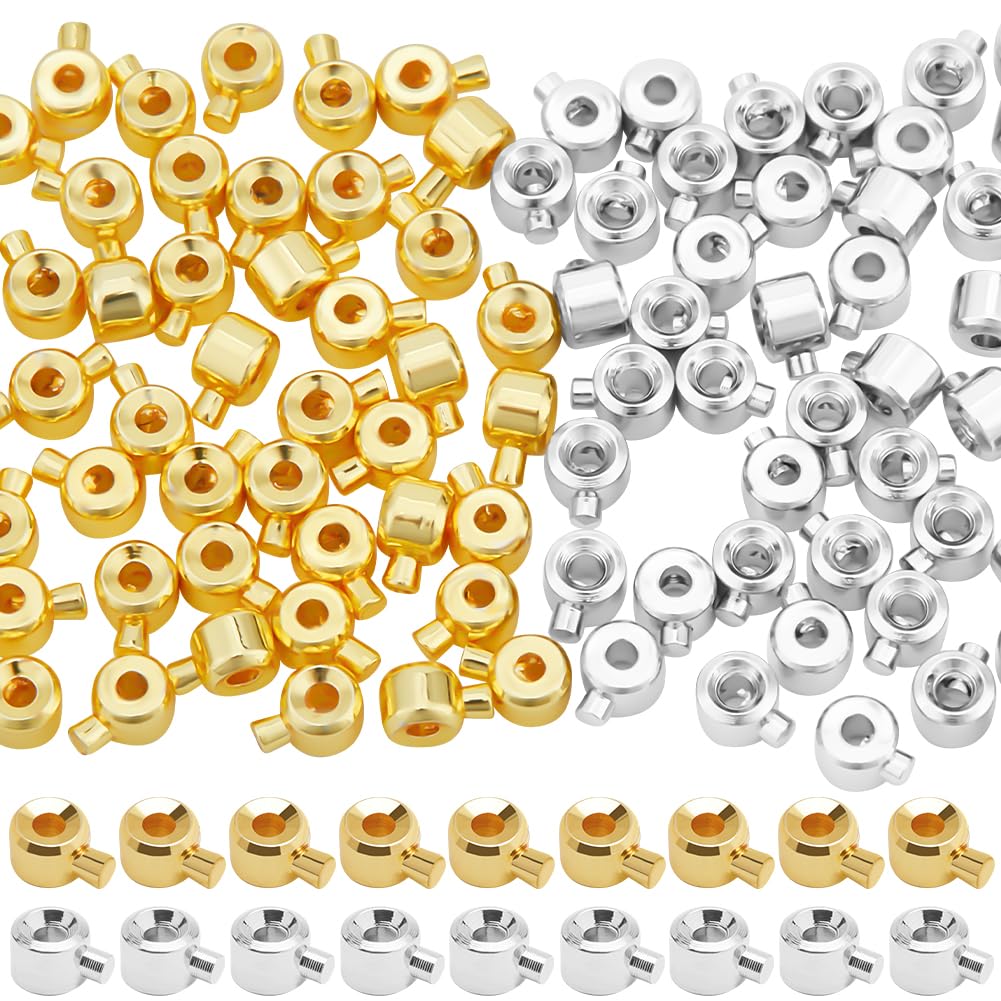 Beebeecraft 100Pcs 18K Gold Plated Brass Crimp Beads Charms Gold Silver Loose Rondelle Spacer Beads 4.5x3.5mm Metal Beading Findings for DIY Jewelry Making โ image 1