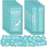 Treela 300 Pcs Large Body Wipes Bulk Deodorant Travel Size for Homeless Care Package Supplies Individually Wrapped Adults Bathing No Rinse Wet Wipes Men Women Hygiene Items(7.09" X 9.84",Blue)