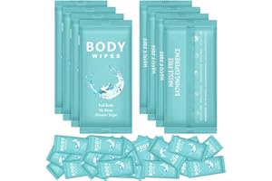 Treela 300 Pcs Large Body Wipes Bulk Deodorant Travel Size for Homeless Care Package Supplies Individually Wrapped Adults Bathing No Rinse Wet Wipes Men Women Hygiene Items(7.09" X 9.84",Blue)