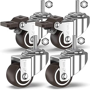 GBL - 1'' Small Caster Wheels + Nuts | Stem Threaded M8x20mm 90Lbs | Low Profile | Dolly Wheels for Furniture Trolley Brake Hardwood Floors