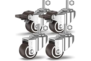 GBL 1" inch Small Caster Wheels with 2 Brakes - 5/16" -18 x 4/5" (Stem Dia. 5/16", Length 4/5") - 90Lbs - Low Profile Castor Wheels with Brakes - Set of 4 No Floor Marks Silent Casters - Mini Wheels