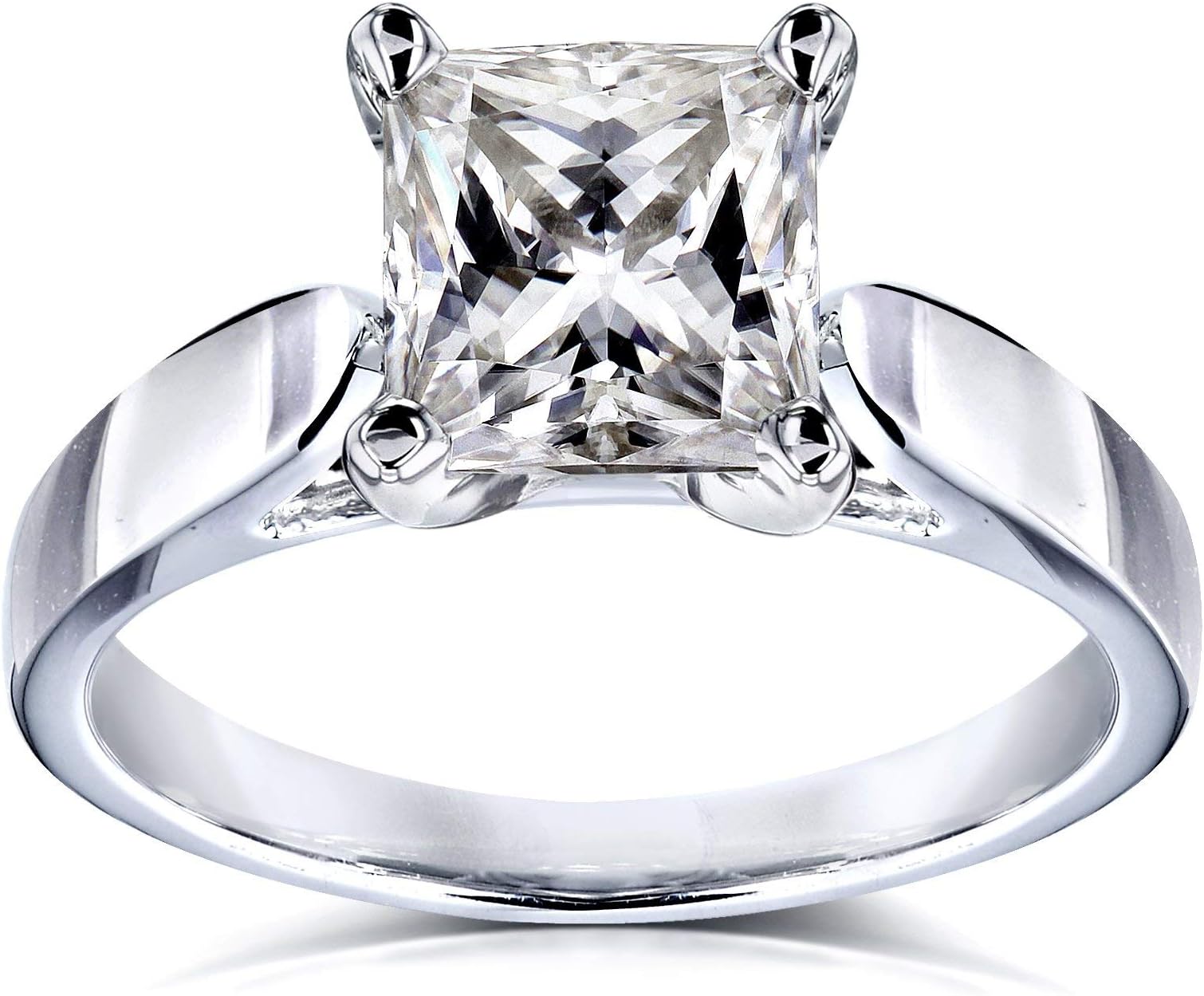 Princess Moissanite Solitaire Peg Head Cathedral Engagement Ring 1 1/2 Carat 14k White Gold