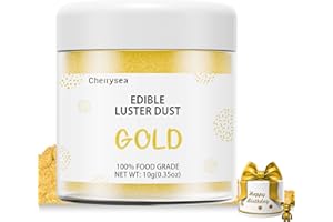 Gold Edible Luster Dust 10 Grams, Food Grade Cake Luster Dust Tasteless Dessert Dusting Powders for Baking Cherrysea Food Coloring Powder for Cupcakes, Cake Pops,Fondant,Chocolate, Candy