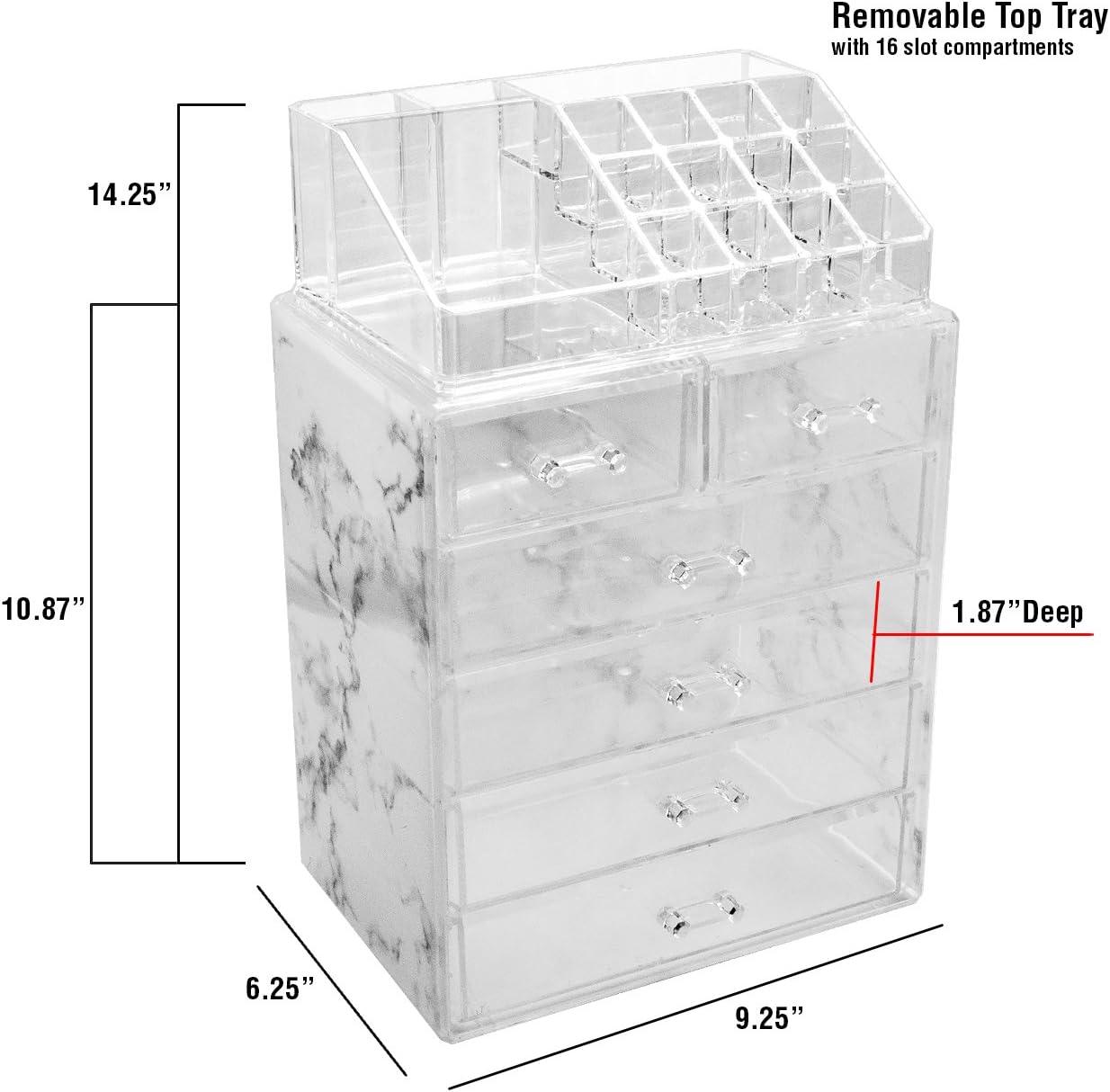 Sorbus Luxe Marble Cosmetic Makeup and Jewelry Storage Case Display - Spacious Design - Great for Bathroom, Dresser, Vanity and Countertop (4 Large, 2 Small Drawers, Marble Print): Home Improvement