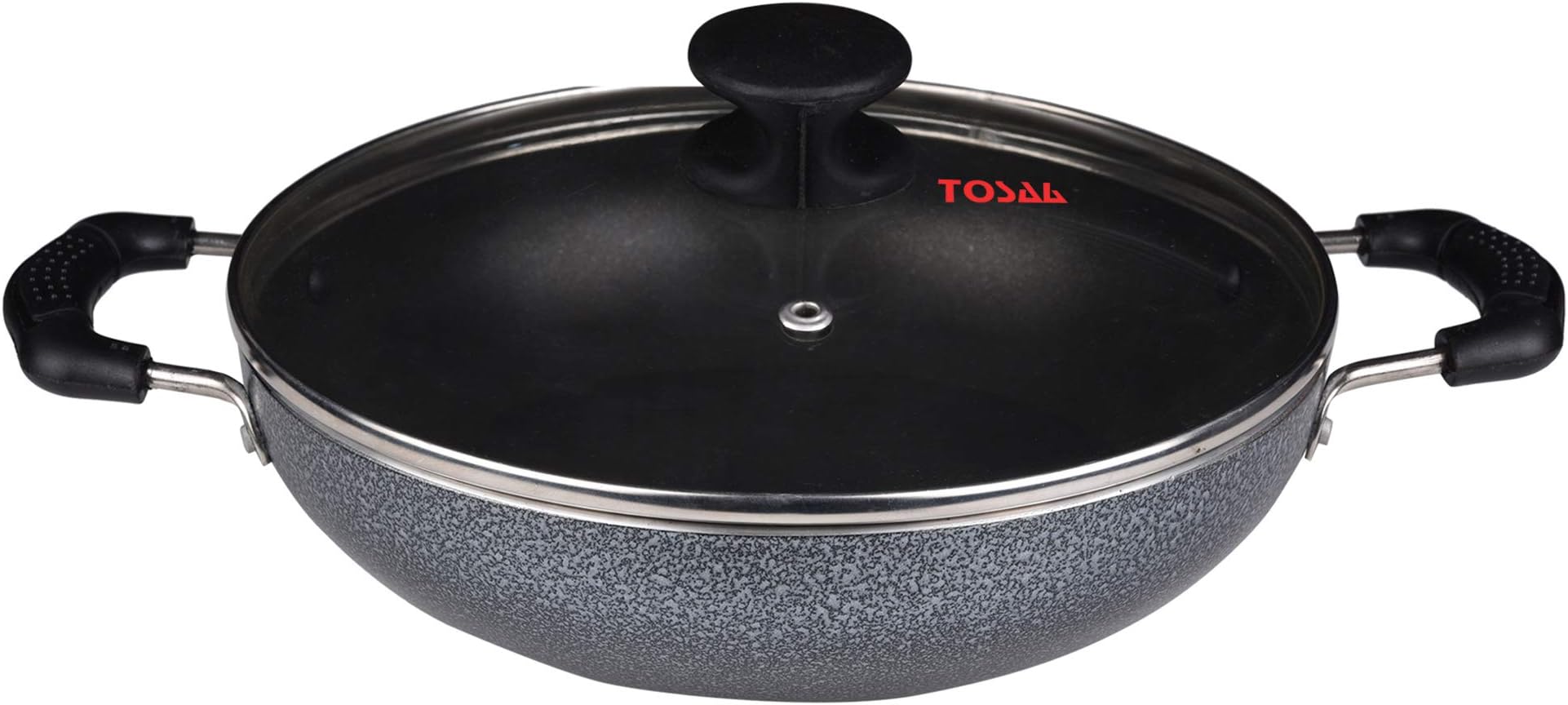 Tosaa Non-Stick 2 Litre Kadhai with Glass Lid, 24 cm (Gas Compatible), Black