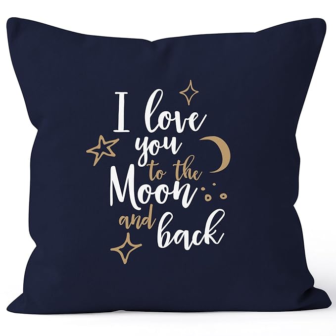 MoonWorks Kissenbezug für Freund, I Love You to The Moon and Back, Geschenk Liebe Freundschaft, 40x40, Baumwolle, Navy Unisiz
