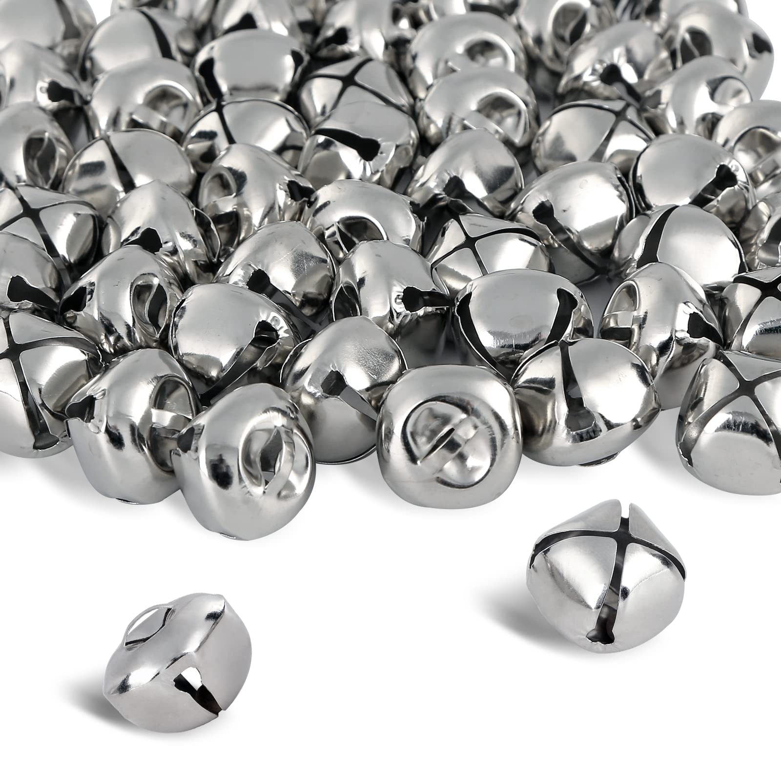 BigOtters 50 Pcs Jingle Bells for Crafting, 1 Inch Craft Bells Bulk for DIY, Home Christmas Decoration, Silver