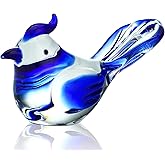 HDCRYSTALGIFTS 3.5inch Mini Blown Glass Bird Figurines Collectibles Small Blue Jay Statue Ornament Decor Crystal Animal Paperweight Gift