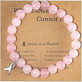 Progresssail Breast Cancer Bracelet for Women Stone Bead Ribbon Inspirational Awareness Bracelets Beaded Ribbon Charm Bracelet with Message Card Handmade Beads Bracelet Fashion Jewelry