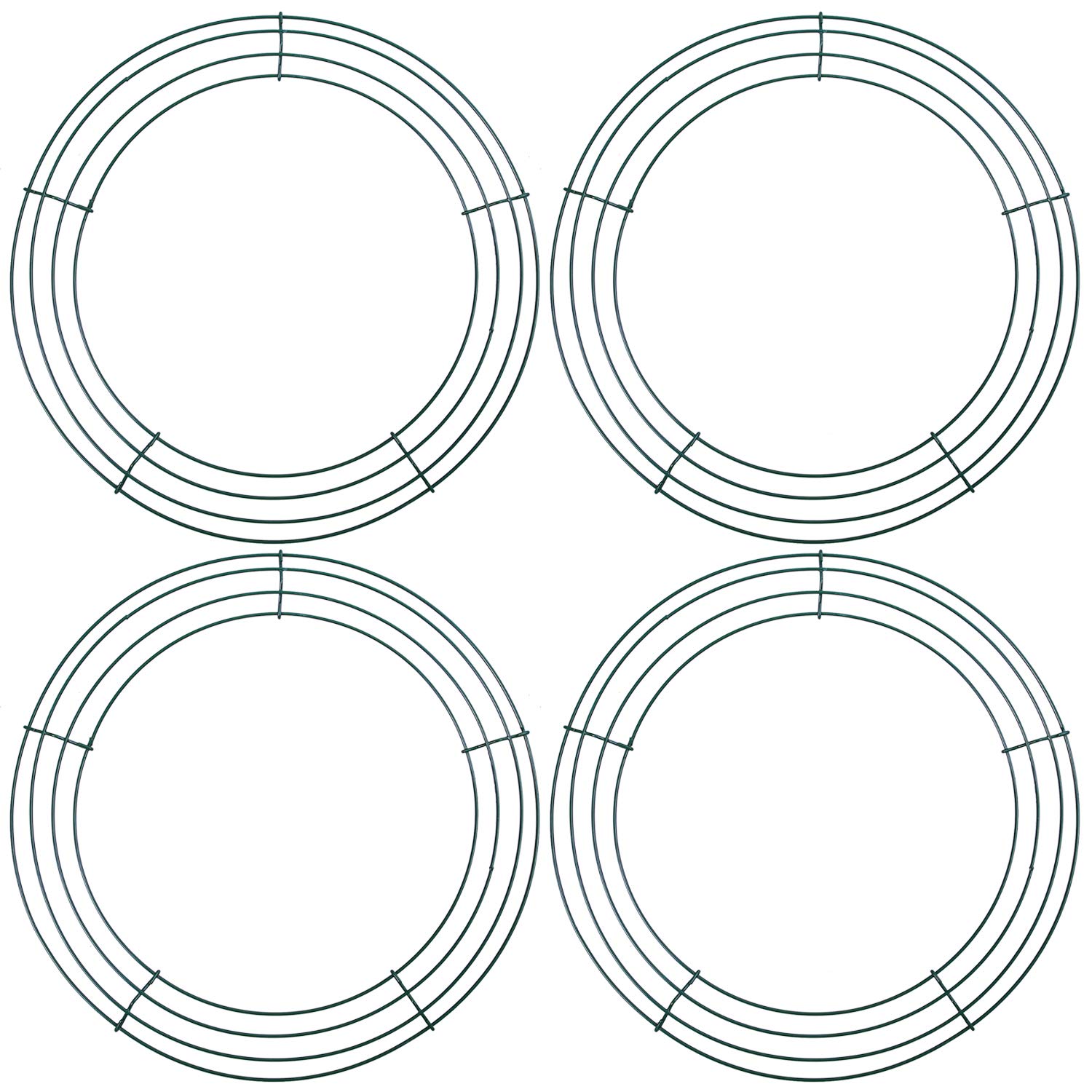 URATOT 4 Pack Metal Wreath Frame Green Wire Wreath for Christmas Wedding Holidays Valentines Garden Home Party Decorations (16-inch)