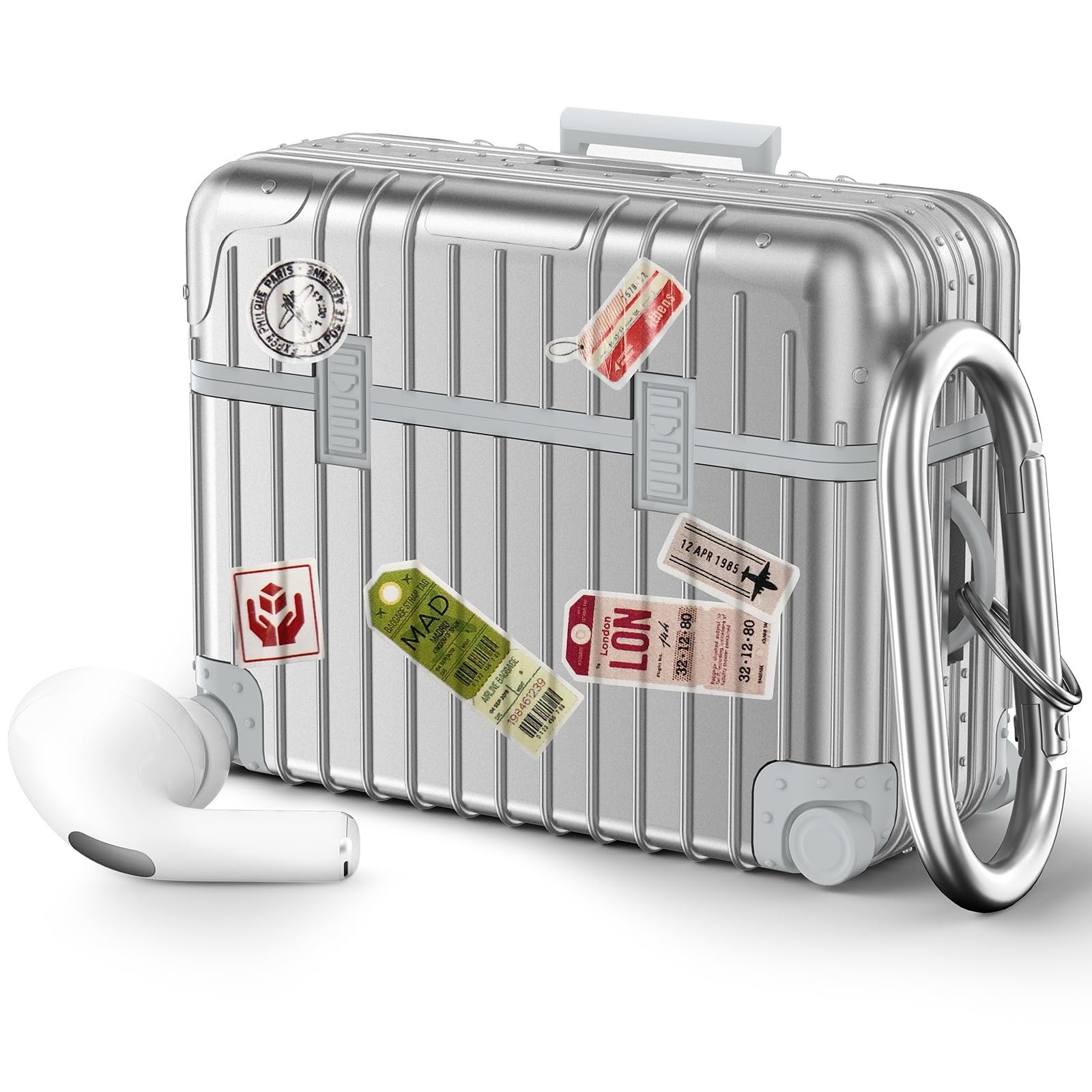 VISOOM Airpods Pro 2 Case, Cute Suitcase Design TPU Shockproof Protective Case Cover Compatible with Airpods Pro 2nd/1st Gen (2022/2019) with Keychain for Women Men, Silver — image 1