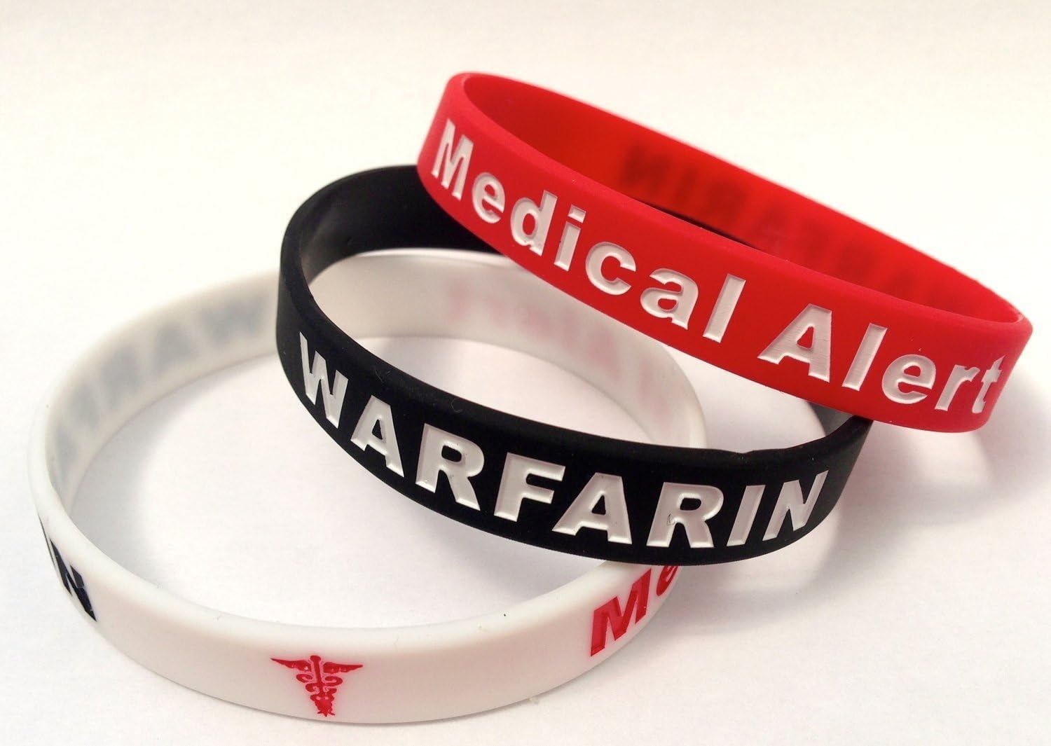 (1 x Black Wristband) WAR FARIN WRISTBAND S - WARFARIN MEDICAL ALERT - NEW 3 TONE BRACELET - 100% Silicone id card Emergency first aid identity rubber permanent ink Debossed band – by Fonfella