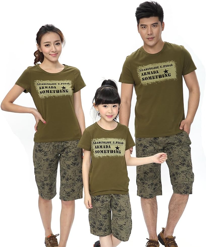 Family Short Sleeves Round Neck Green T-shirt Casual Tops Letter Print Sweatshirt 1522E