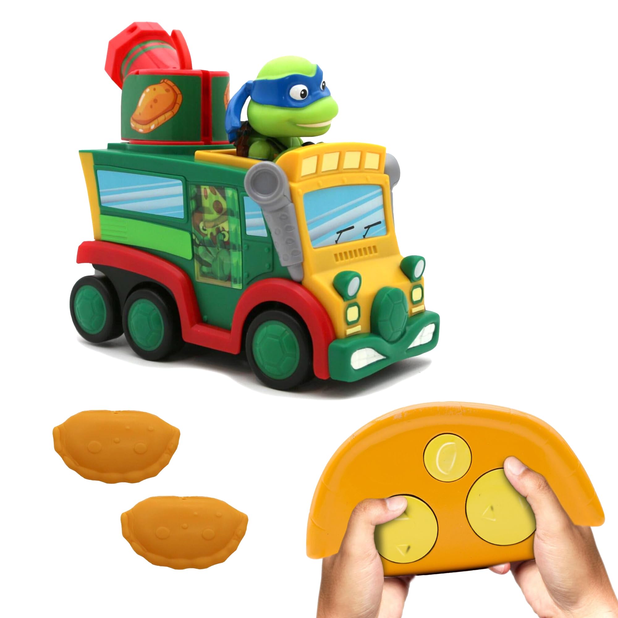 Teenage Mutant Ninja Turtles: Mutant Mayhem - Calzone Drift RC | Full-Function Remote Control Vehicle | 2.4 GHz Calzone Controller | 180-Degree Cannon Blaster | Leonardo Bobblehead | Ages 6+ Image