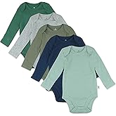 HonestBaby baby-boys 5-pack Long Sleeve Bodysuits One-piece 100% Organic Cotton for Infant Baby Boys