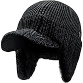 SEEK SURE Winter Beanie with Visor for Men Women Knit Skull Cap with Brim Ear Warmer XL Winter Hat