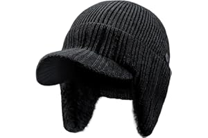 SEEK SURE Winter Beanie with Visor for Men Women Knit Skull Cap with Brim Ear Warmer XL Winter Hat