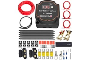 AULESSE 3m Dual Battery Isolator Kit 140Amp Battery Isolator 12V Kit Split Charge Relay Kit Manual/Auto Modes VSR Voltage Sensitive Relay with LED Screen Voltage Display for Truck RV ATV UTV SUV Boat