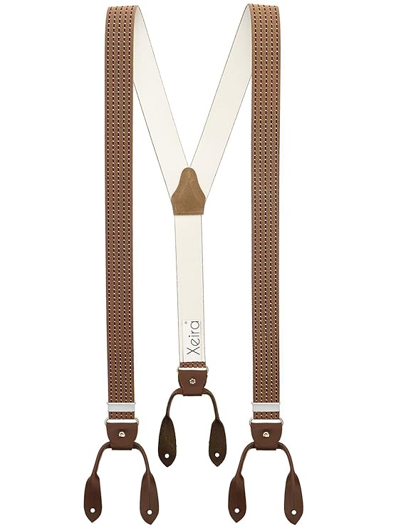 Xeira Hochwertige Hosenträger Vintage Gestreiften Design mit Vintage Lederriemen