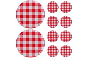 SUPVOX 10pcs 63mm Glass Jam Jar Lids Mason Jar Caps Canning Replacement Lids for Regular Mouth in Checkered