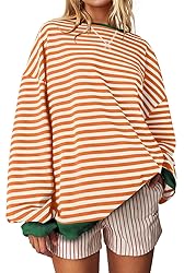 UEU Women's Casual Long Sleeve Color Block Striped