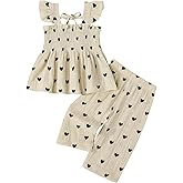 SUREPOCH Toddler Baby Girl Clothes Summer Outfits Heart Daisy Print Sleeveless Camisole Linen Pants Set for Little Girls