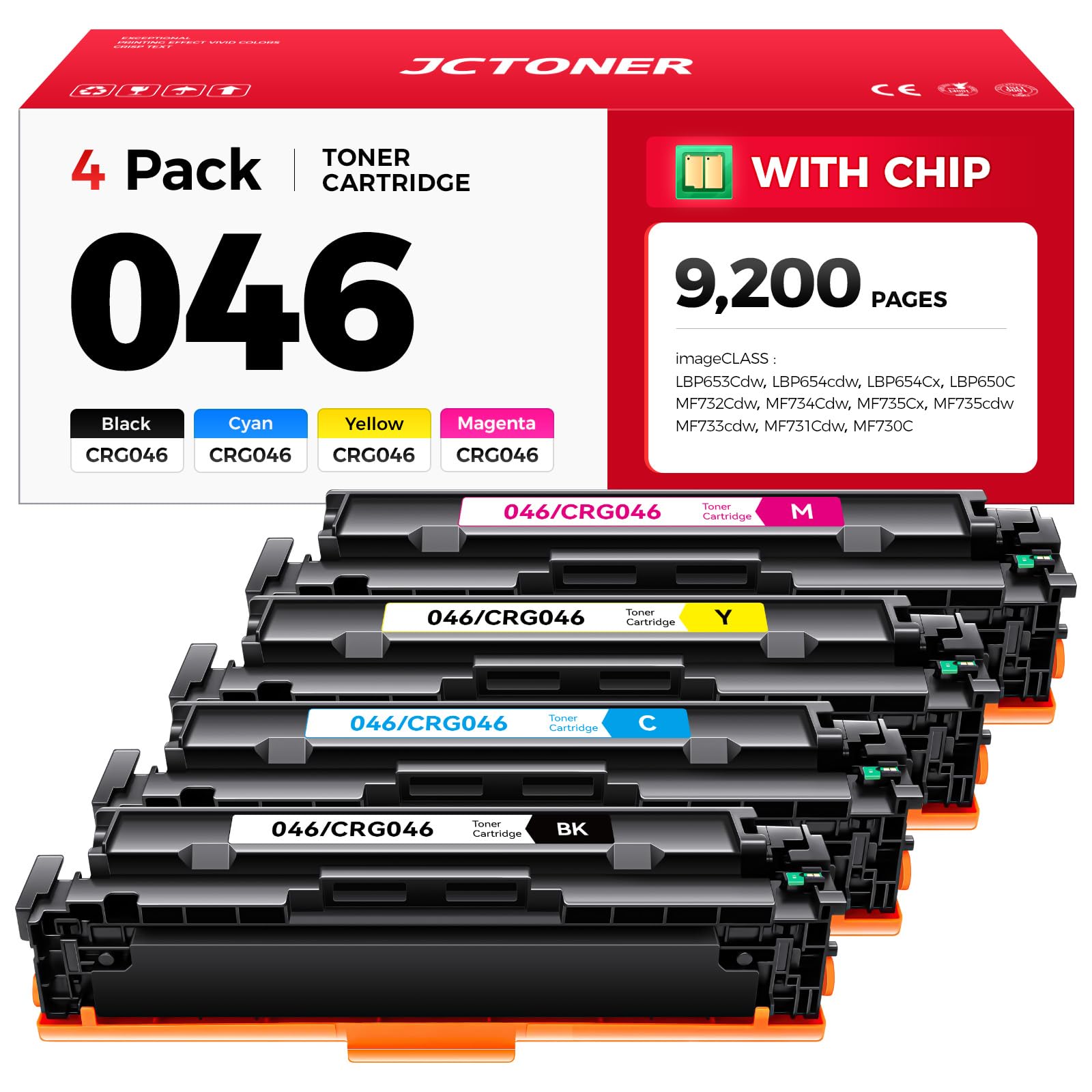 Photo 1 of 046 Toner Cartridge Set 4-Pack MF733Cdw Toner Replacement for Canon 046 CRG-046 046H Compatible with Canon Color imageCLASS MF733Cdw MF731Cdw MF735Cdw LBP654Cdw Printer Ink (Black Cyan Yellow Magenta)