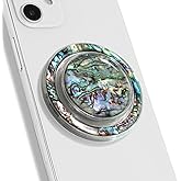 OnTheGrip Cute Natural Seashell Design Round Shape Collapsible Mobile Phone Grip Stand Holder for Smartphone Tablet Cell Phone Accessory (Black Fresh Water)