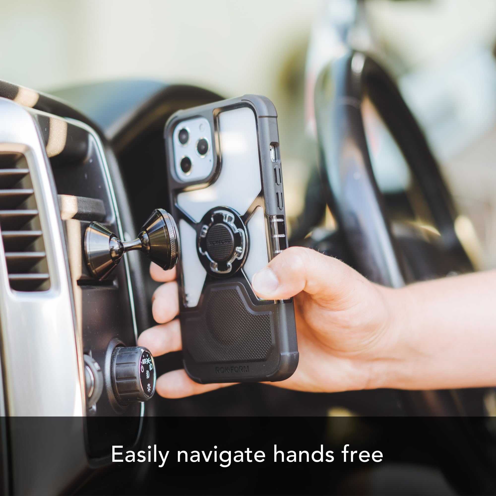 ROKFORM - Adjustable Magnetic Car Mount, 360 Degree Swivel with 3M VHB Tape, Cell Phone Holder, Aluminum Dashboard Phone Mount Stand for Truck Car & Van (Black)