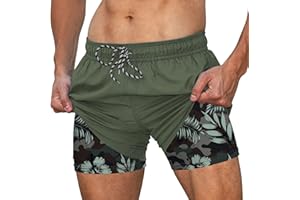 Cozople Men Swim Trunks with Compression Liner 2 in 1 Swim Shorts Quick Dry Bathing Suits Stretch 5.5" Swimming Shorts