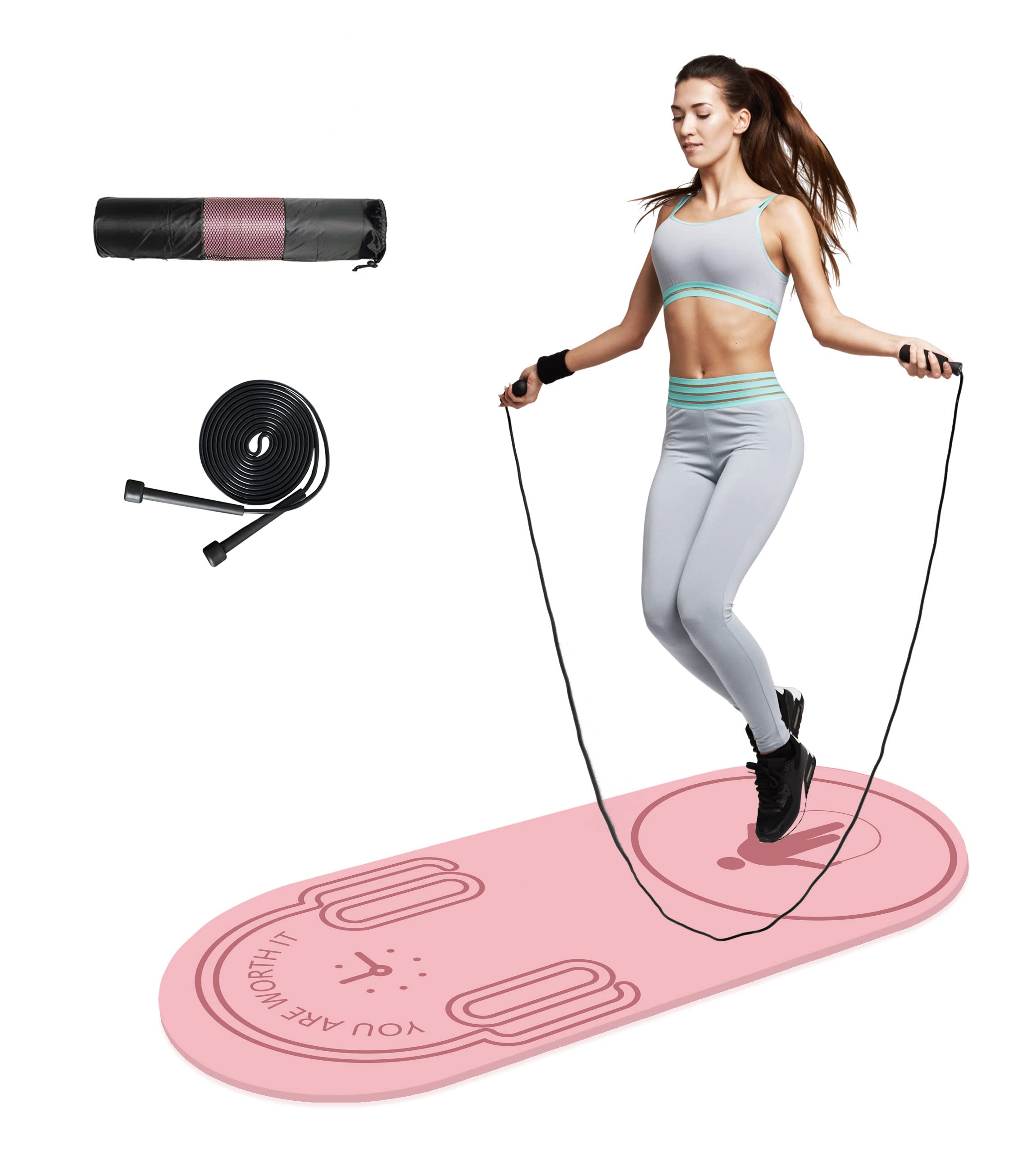 LaiEr Jump Rope Mat,55"x24"Non-Slip Fitness Exercise Knees Protection Impact Absorption 8mm Thick Workout Jumping Pad for Home Gym Flooring and Concrete Rope Protection Pink