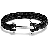 Elegatto Anchor Leather Duo Premium Double Braided Leather Bracelet for Men | Full-Grain Leather with Sterling Silver Polished Stainless Steel Anchor Clasp | Men’s Designer Bracelets