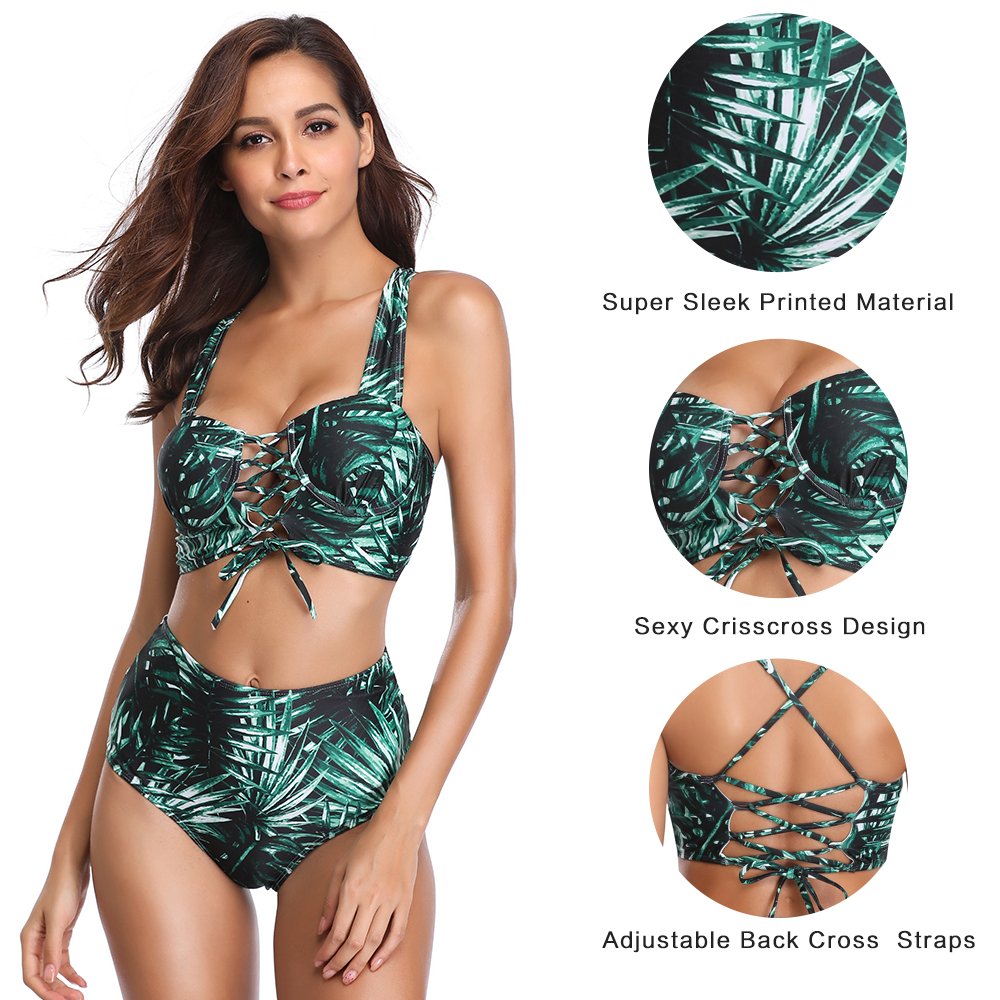 MarinaVida Women High Waisted Bikini Set Push up Two Piece Swimsuit