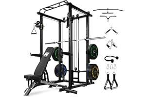 RitFit Power Cage with Optional LAT PullDown/Cable Crossover, 1000LB Squat Rack for Home & Garage Gym, with Weight Storage Rack and More Training Attachments, ASTM-Certified
