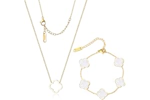 WSupikio Delicacy Clover Bracelets Necklace Set:Clover Necklaces Clover Bracelet Women Link Bracelets Cute Gold Jewelry