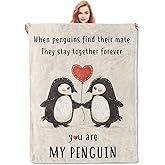 VANZEV Wedding Anniversary Blanket - Romantic I Love You Flannel Throw Blanket, Birthday Gift for Boyfriend or Girlfriend, Wedding Gift for Couple - Penguins 60"x50"