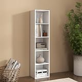 Panana 5-Tier Wooden Cube Bookcase White Tall Narrow Display Unit view 5